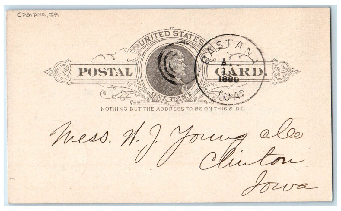 1889 Lumber Green Bay Co. Castana Iowa IA Clinton IA Posted Postal Card