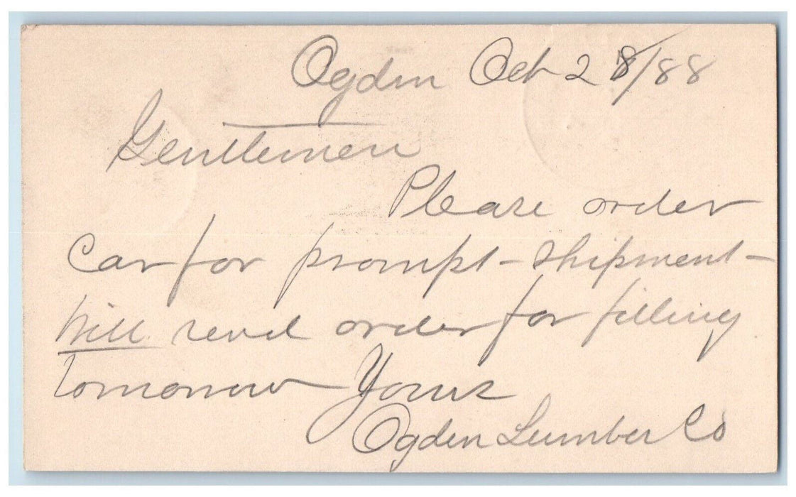 1888 Ogden Lumber Co Ogden Iowa IA Clinton IA Antique Posted Postal Card