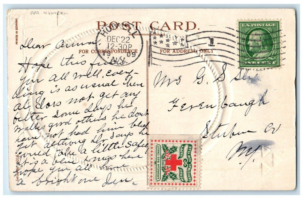 1909 Christmas Swan River Art Nouveau Embossed Hornell New York NY Postcard