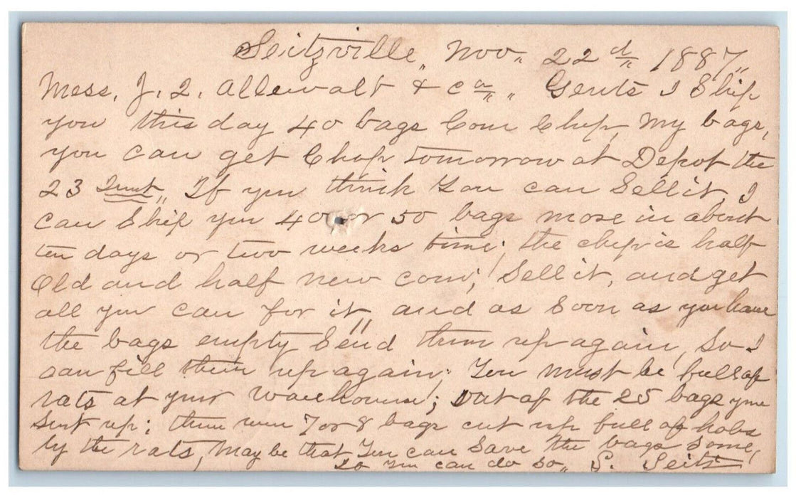 1887 S Seitz Seitzland Pennsylvania PA York County Glen Rock NJ Postal Card