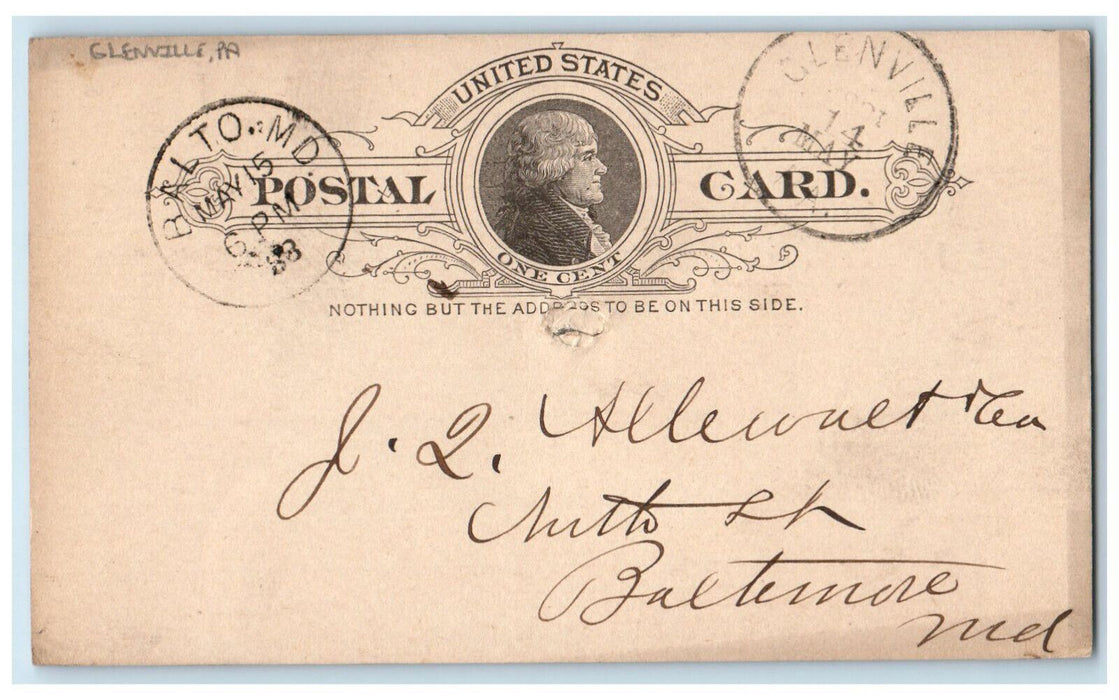 1888 Potato Glenville Pennsylvania PA Clinton Iowa IA Antique Postal Card