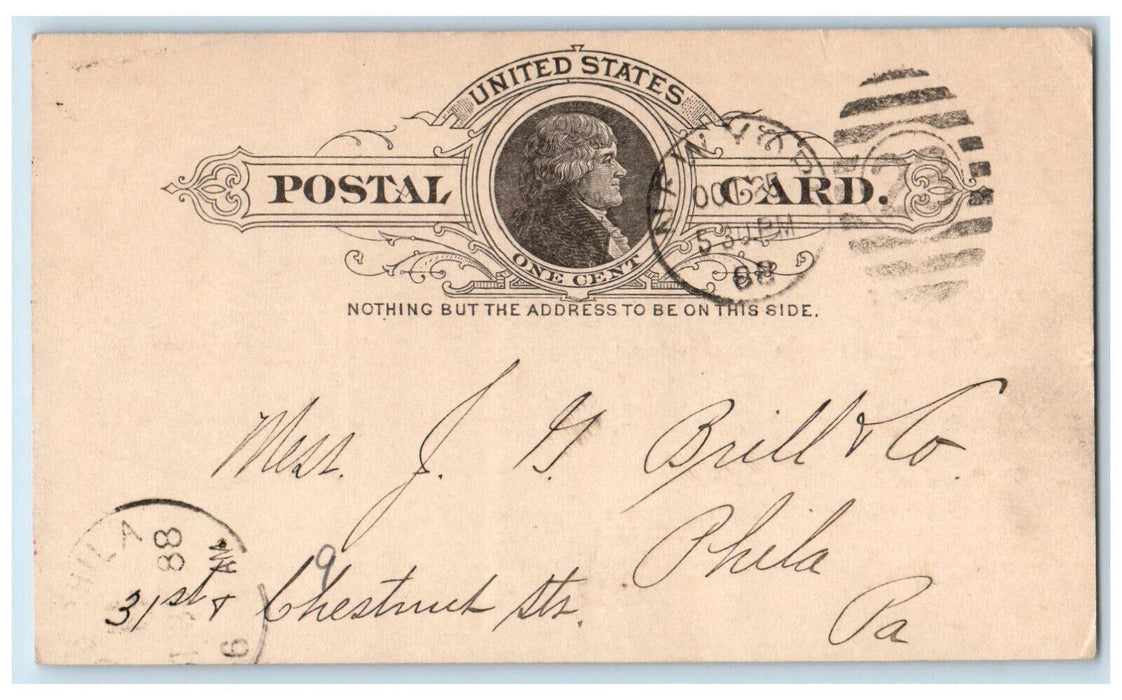 1888 F.W. Devoe & Co. New York City NY Philadelphia PA Antique Postal Card