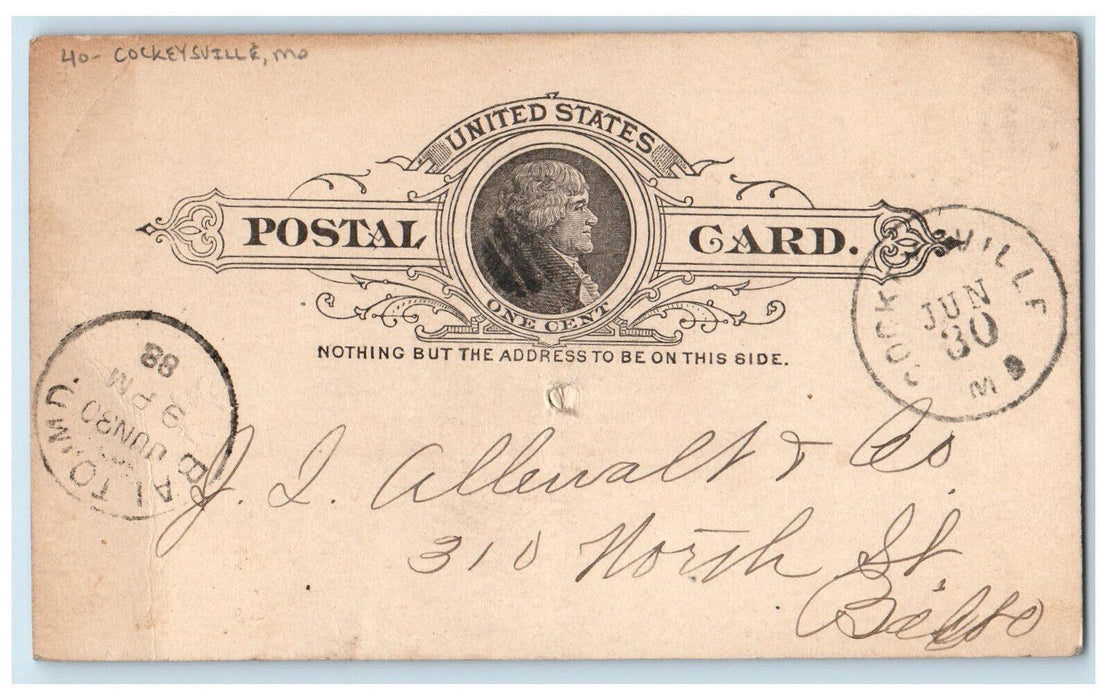 1888 Call Message Cockeysville Maryland MD Baltimore MD Posted Postcard