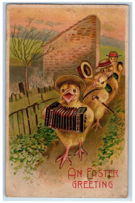 1908 Easter Greeting Anthropomorphic Chicks Canal Dover Ohio OH Antique Postcard