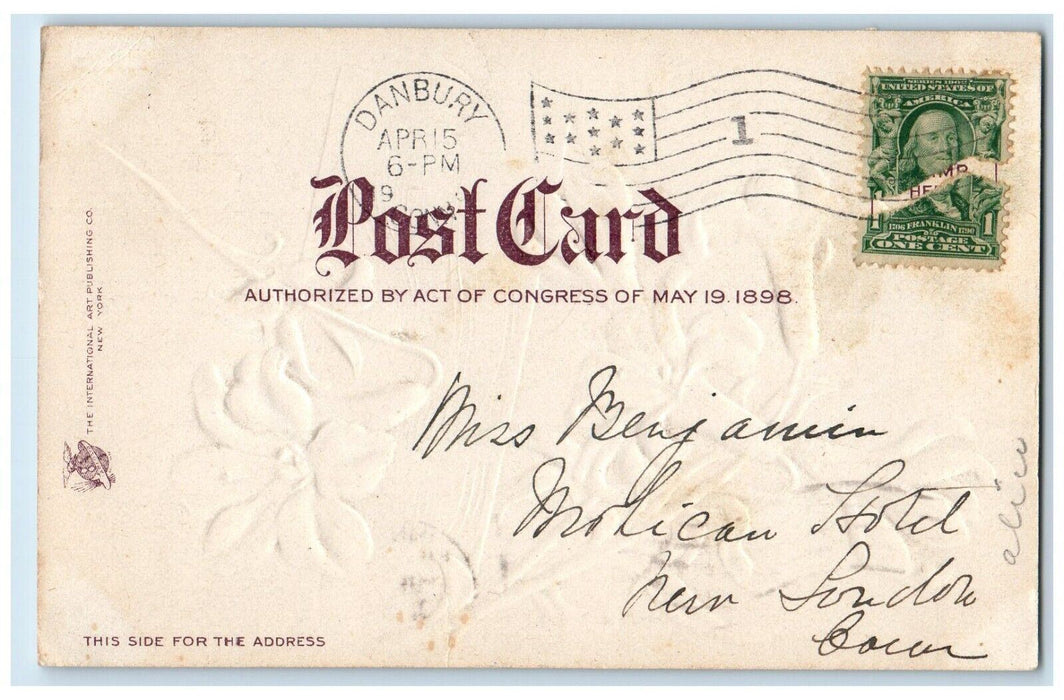 c1905 Easter Greetings Lilies Flowers Clapsaddle Embossed Danbury CT Postcard
