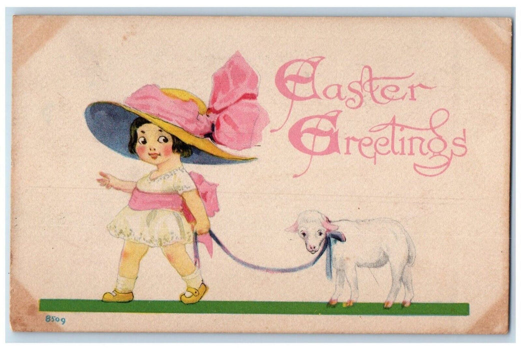 1917 Easter Greeting Girl Big Hat With Lamp Baltimore Maryland MD Postcard