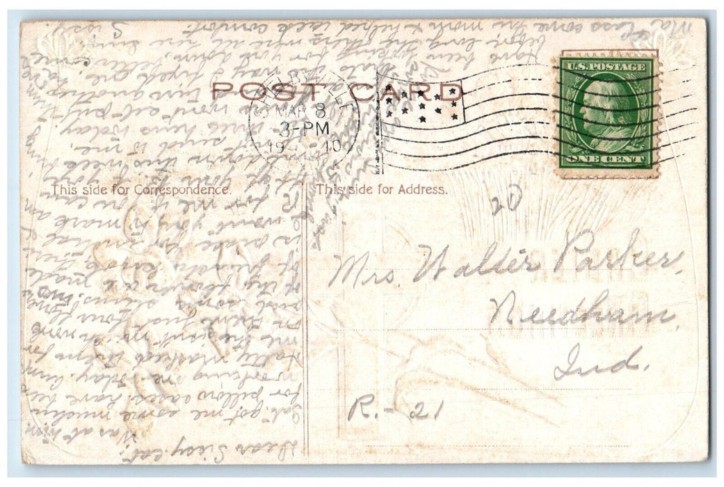 1910 Easter Greetings Holy Cross Flowers House Shelbyville Indiana IN Postcard