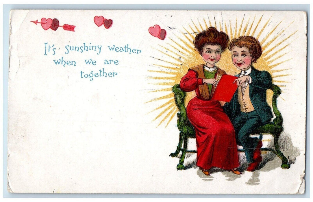 1907 Valentine Hearts Couple Romance Sunshiny Weather Cleveland Ohio OH Postcard