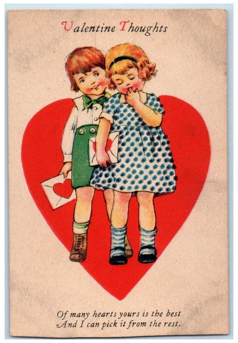 c1910's Valentine Thoughts Heart Little Sweetheart Letter Antique Postcard