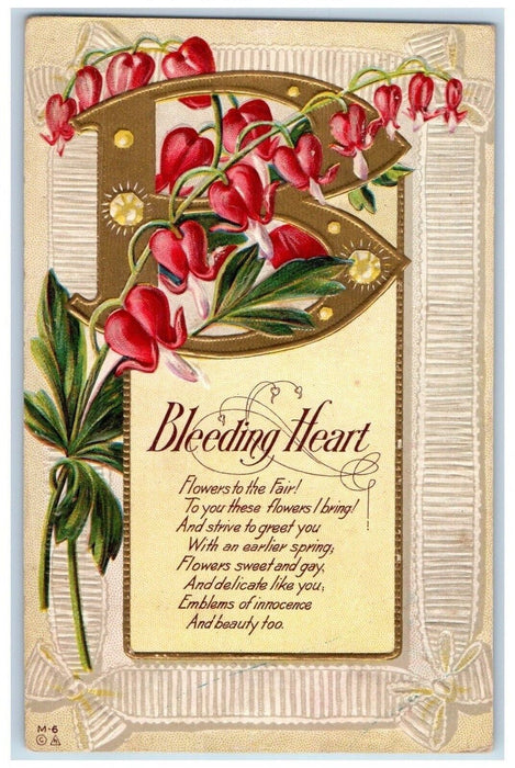 1912 Valentine Bleeding Heart Poem Flowers Embossed Posted Antique Postcard