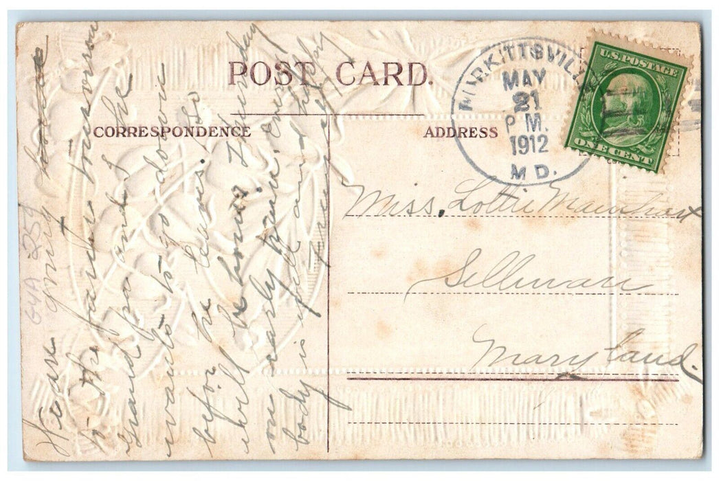 1912 Valentine Bleeding Heart Poem Flowers Embossed Posted Antique Postcard