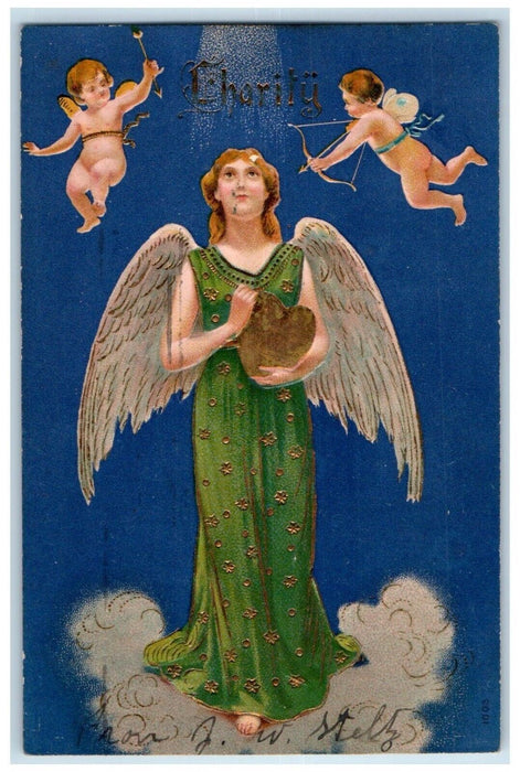 c1910's Valentine Cupid Angels Heart Kingston New York NY Embossed Postcard
