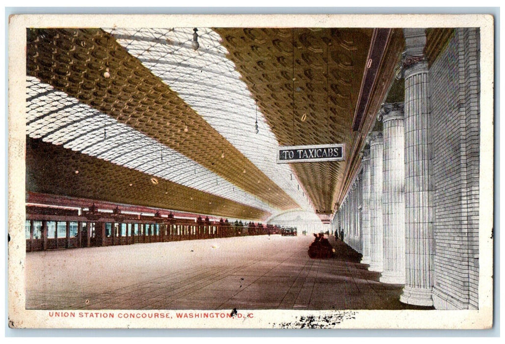c1920 Union Station Concourse Taxicabs Washington District Columbia DC Postcard