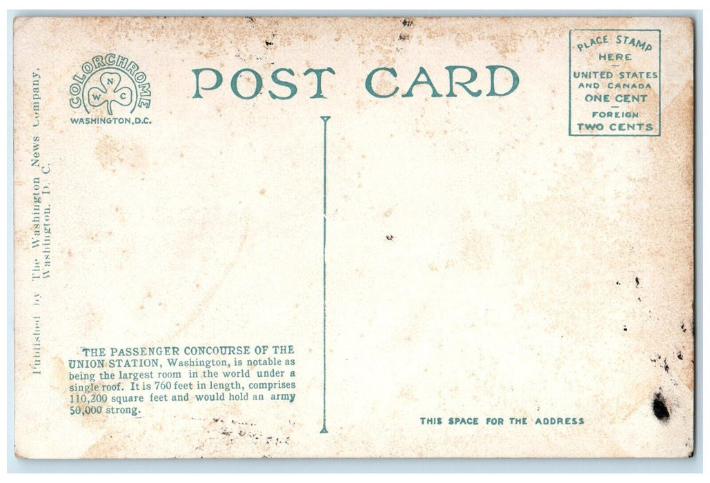 c1920 Union Station Concourse Taxicabs Washington District Columbia DC Postcard