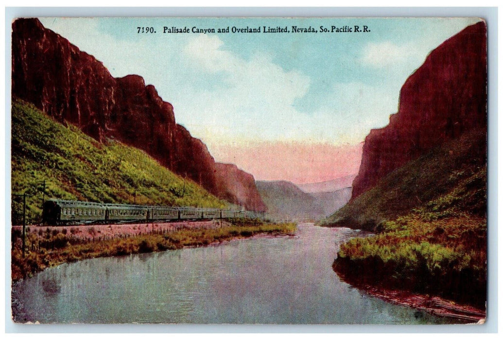 c1910 Palisade Canyon Overland Limited Nevada Pacific RR Locomotive NV Postcard