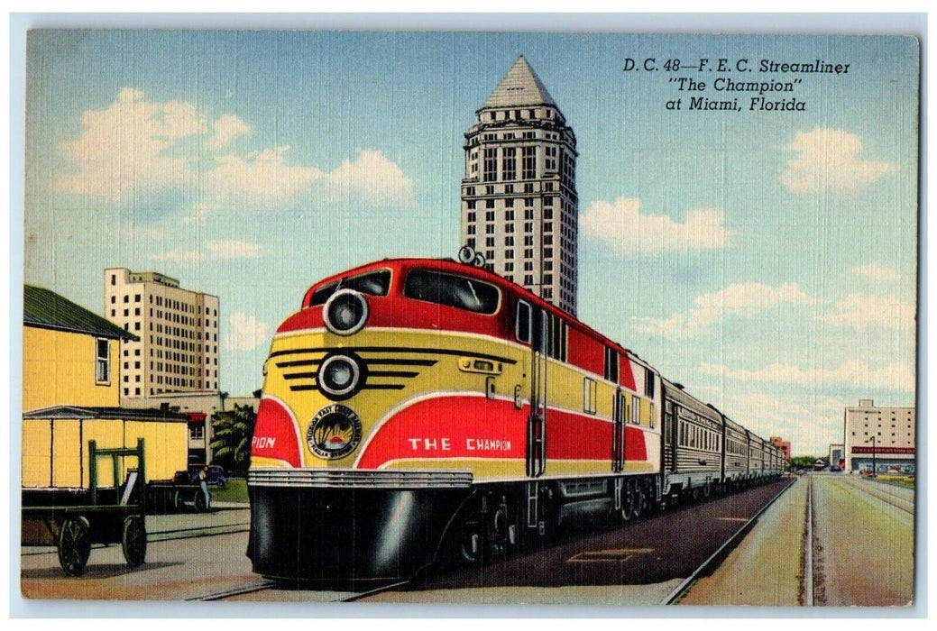 c1940 FEC Streamliner Champion Train Exterior Building Miami Florida FL Postcard