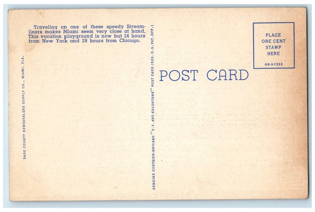 c1940 FEC Streamliner Champion Train Exterior Building Miami Florida FL Postcard
