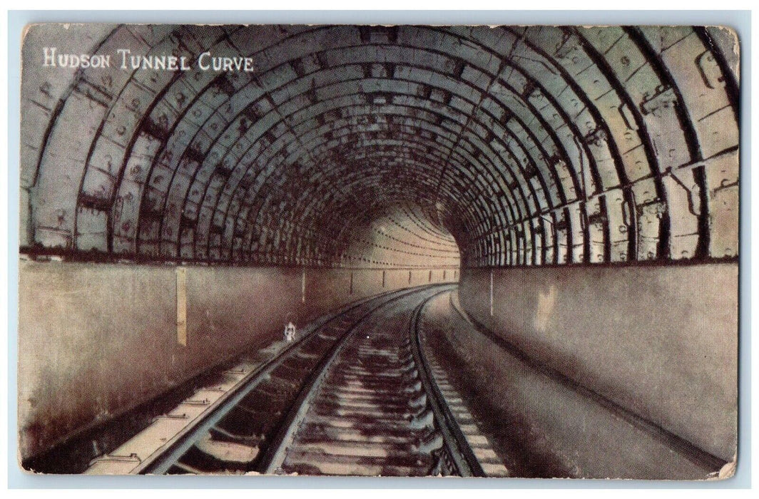 c1910 Hudson River Tunnel Curve Jersey City Church Street Terminal NY Postcard