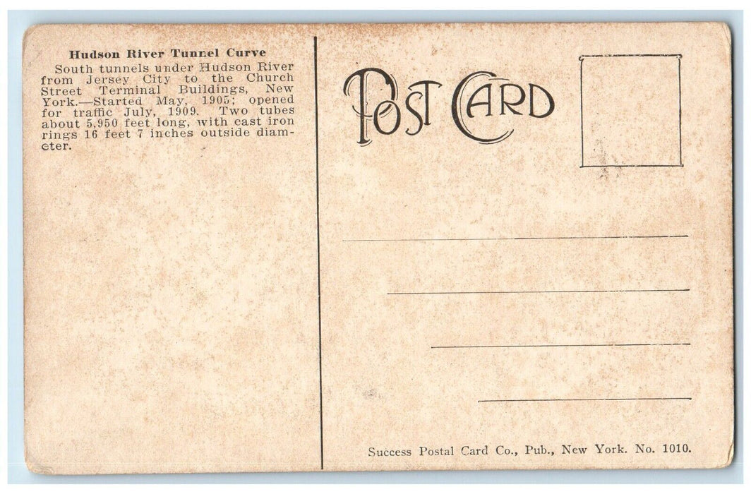 c1910 Hudson River Tunnel Curve Jersey City Church Street Terminal NY Postcard