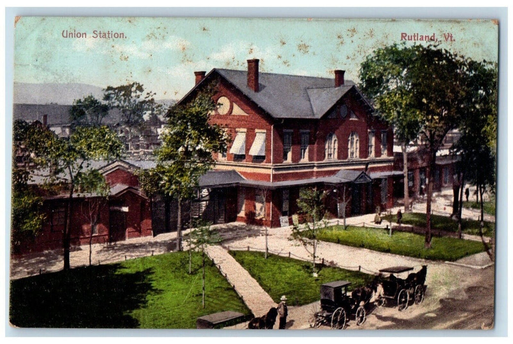 1909 Union State Exterior Building Horse Carriage Road Rutland Vermont Postcard