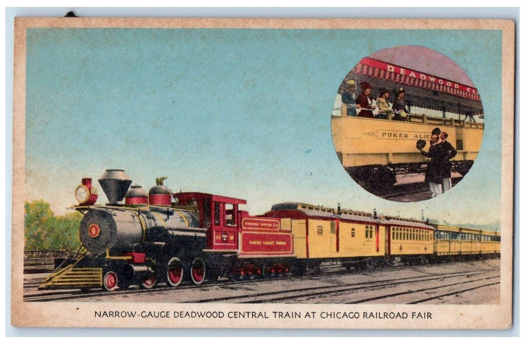 1949 Narrow Gauge Deadwood Central Train Chicago Railroad Fair Illinois Postcard
