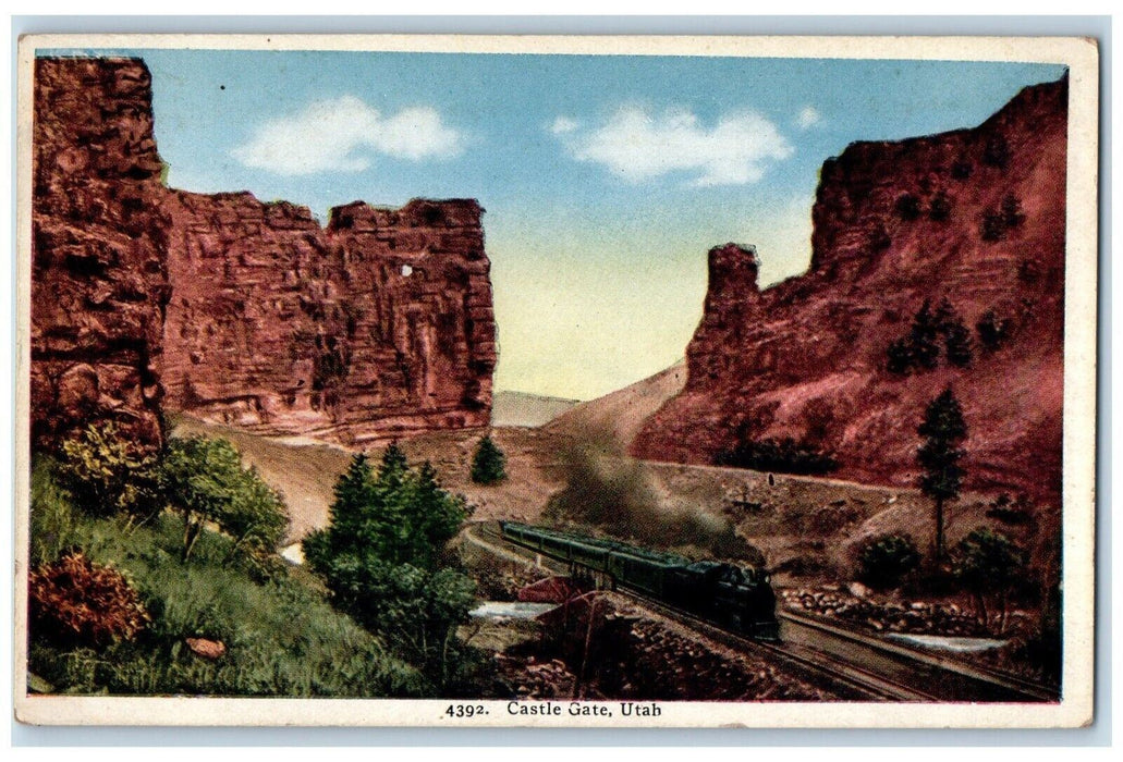 c1920 Castle Gate Guarding Entrance Price River Canon Gateway Utah UT Postcard