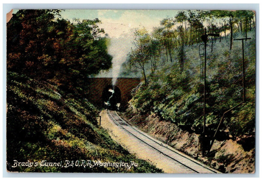 1909 Brady's Tunnel Railroad Locomotive Train Washington Pennsylvania Postcard