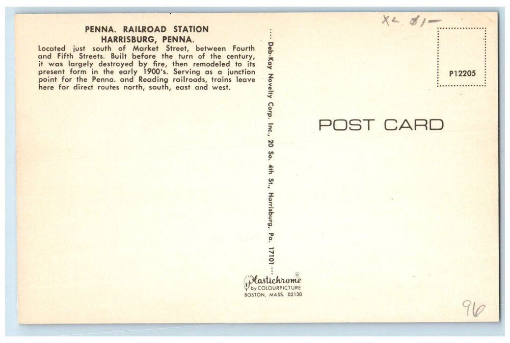 c1960 Penna Railroad Station Market Street Harrisburg Pennsylvania PA Postcard