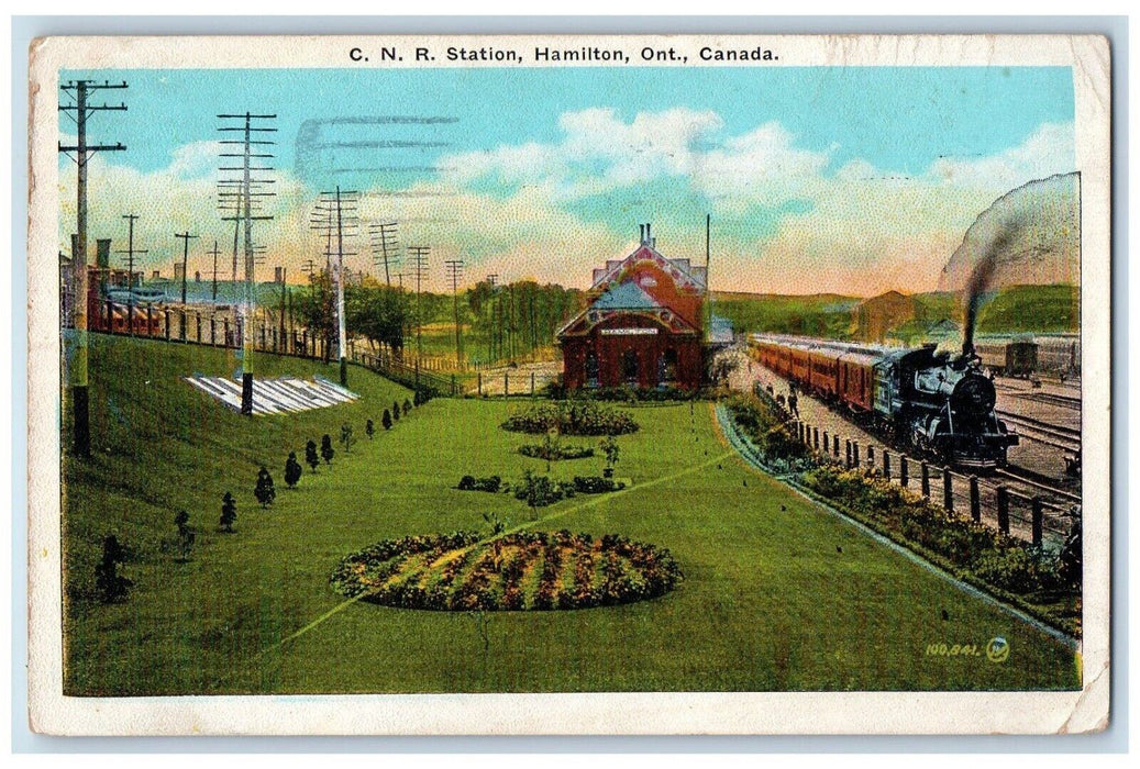 1926 CNR Station Hamilton Locomotive Train Exterior Ontario Canada CA Postcard