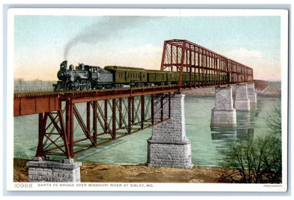 c1910 Santa Fe Bridge Over Missouri River Sibley Missouri Fred Harvey Postcard