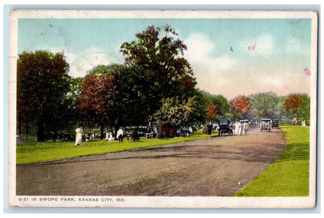 1917 Swope Park Trolley Automobile Kansas City Missouri MO Fred Harvey Postcard