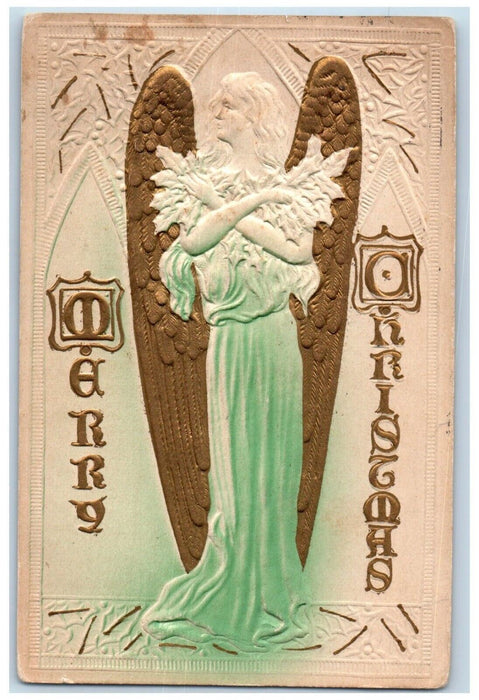 1916 Merry Christmas Angel Hagerstown Maryland MD Embossed Antique Postcard