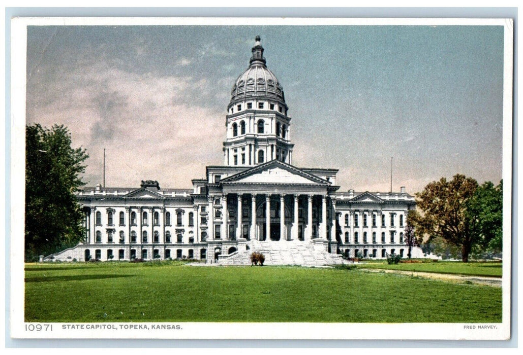 1920 State Capitol Topeka Kansas Missouri Exterior Building Fred Harvey Postcard