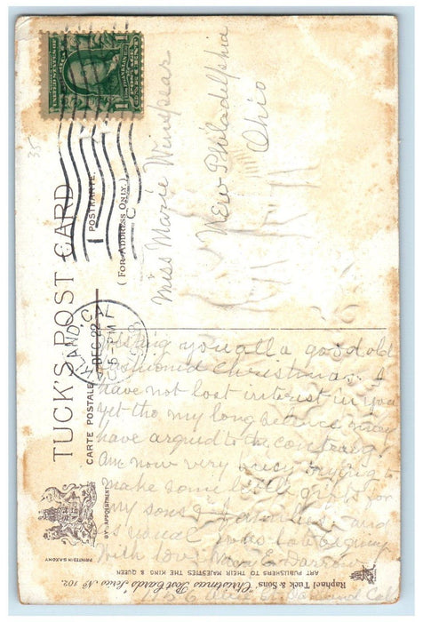 1908 Christmas Camel Shepherd Holly Berries Stars Tuck's Oakland CA Postcard