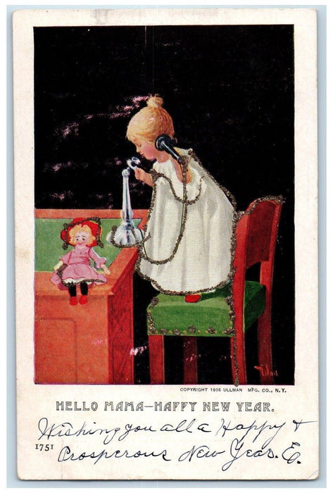 1906 New Year Little Girl Telephone Doll Glitter Union Bridge MD Posted Postcard