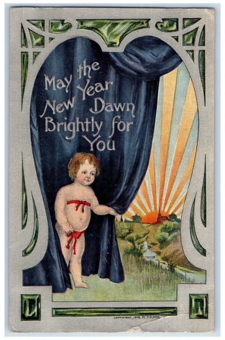 1910 New Year Undressed Kid Sunrise Embossed Philadelphia PA Antique Postcard