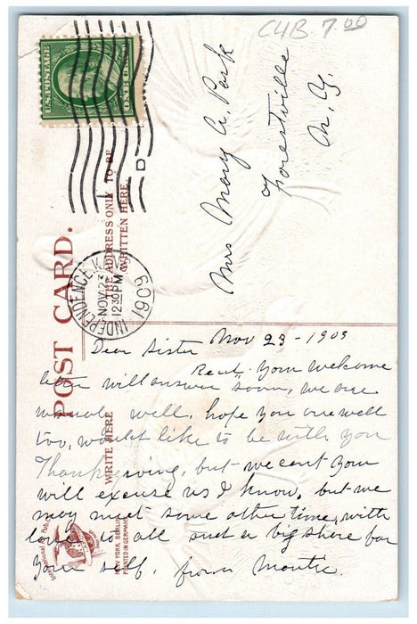 1909 Happy Thanksgiving Turkey Clapsaddle Independence Kansas KS Posted Postcard