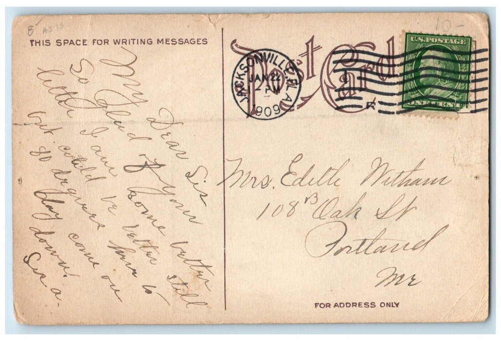 1909 Grin And Begin To Win Billiken Jacksonville Florida FL Antique Postcard
