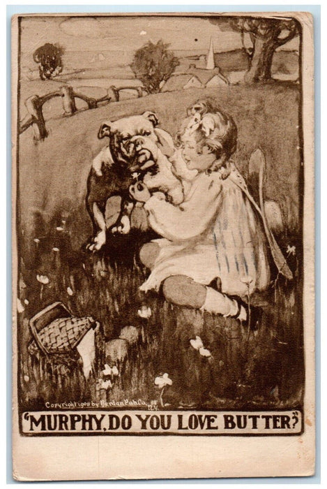 1909 Little Girl And Bulldog Picnic Embossed Springfield MA Antique Postcard