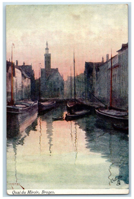c1910 Quai Du Muroir Bruges Belgium Wide Wide World Oilette Tuck Art Postcard