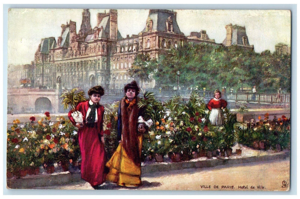 c1910 Ladies at Ville De Paris Hotel De Ville France Oilette Tuck Art Postcard