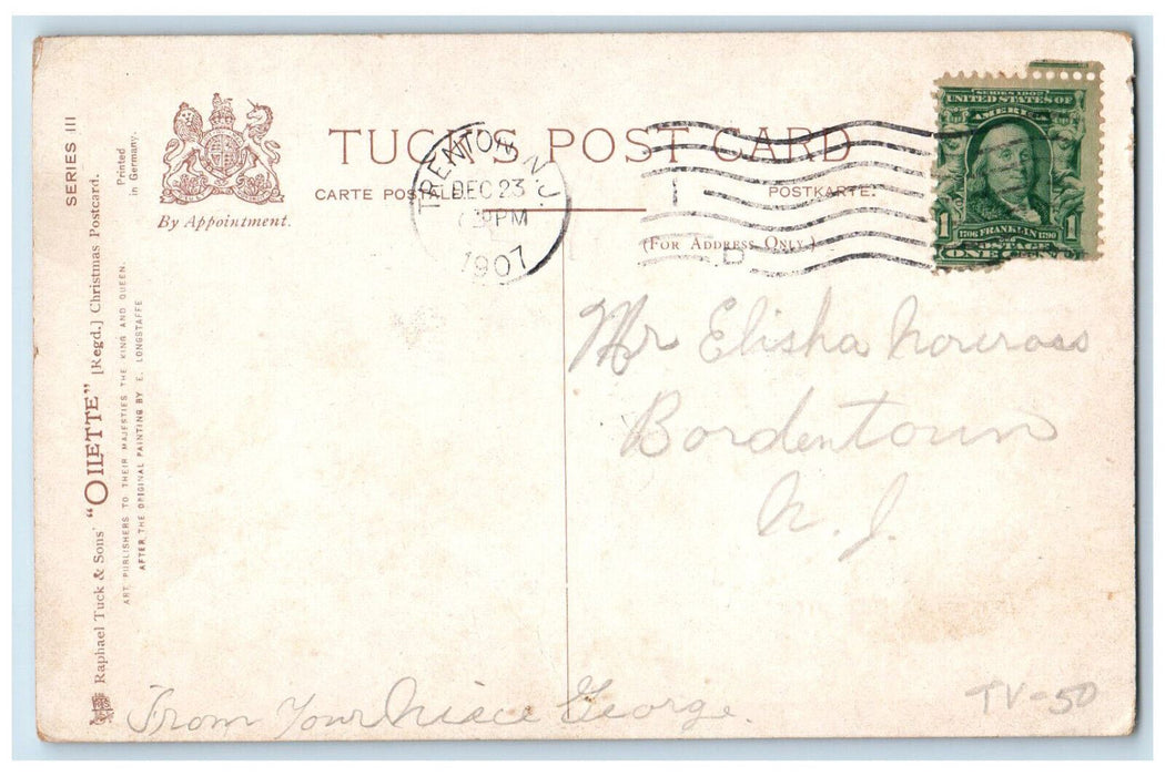 1907 A Happy Christmas Trenton New Jersey NJ Oilette Tuck Art Postcard