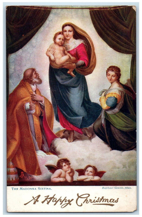 c1910 The Madonna Sixtina Happy Christmas Sacred Art Tuck Art Postcard
