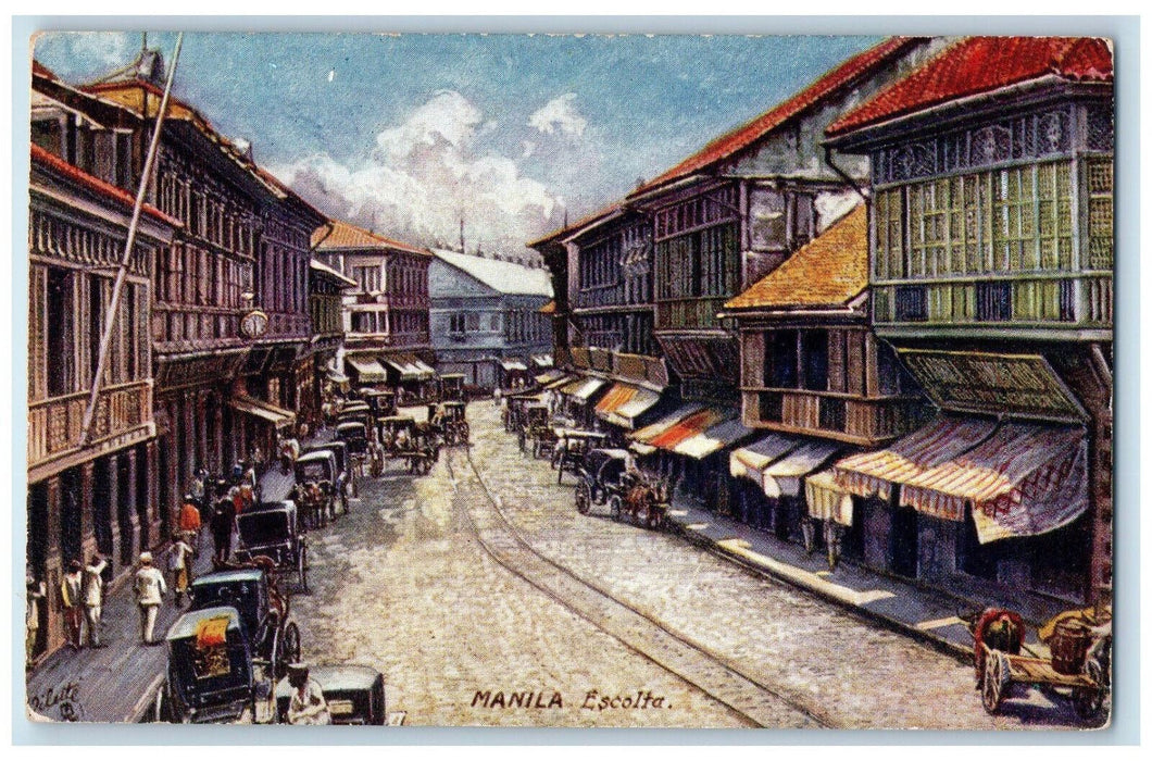 c1910 Horse Carriage Escolta Manila Luzon Philippines Oilette Tuck Art Postcard