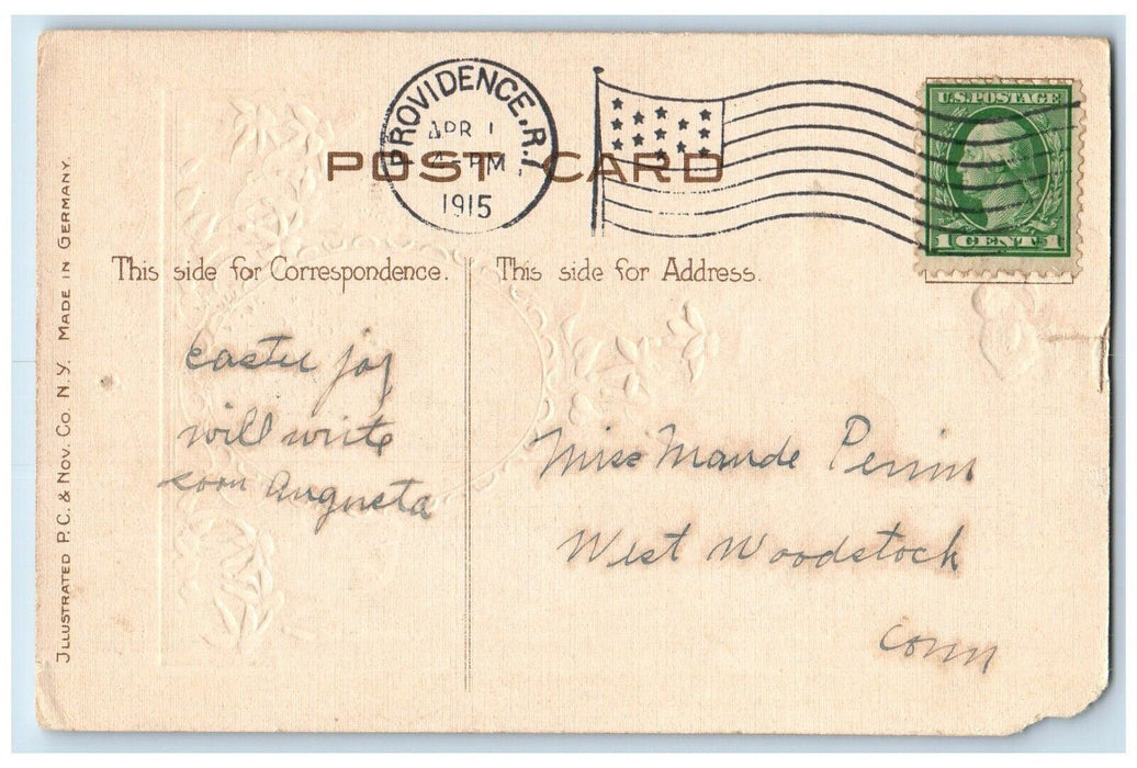 1915 Easter Greeting Flowers And Chicks Basket Embossed Providence RI Postcard