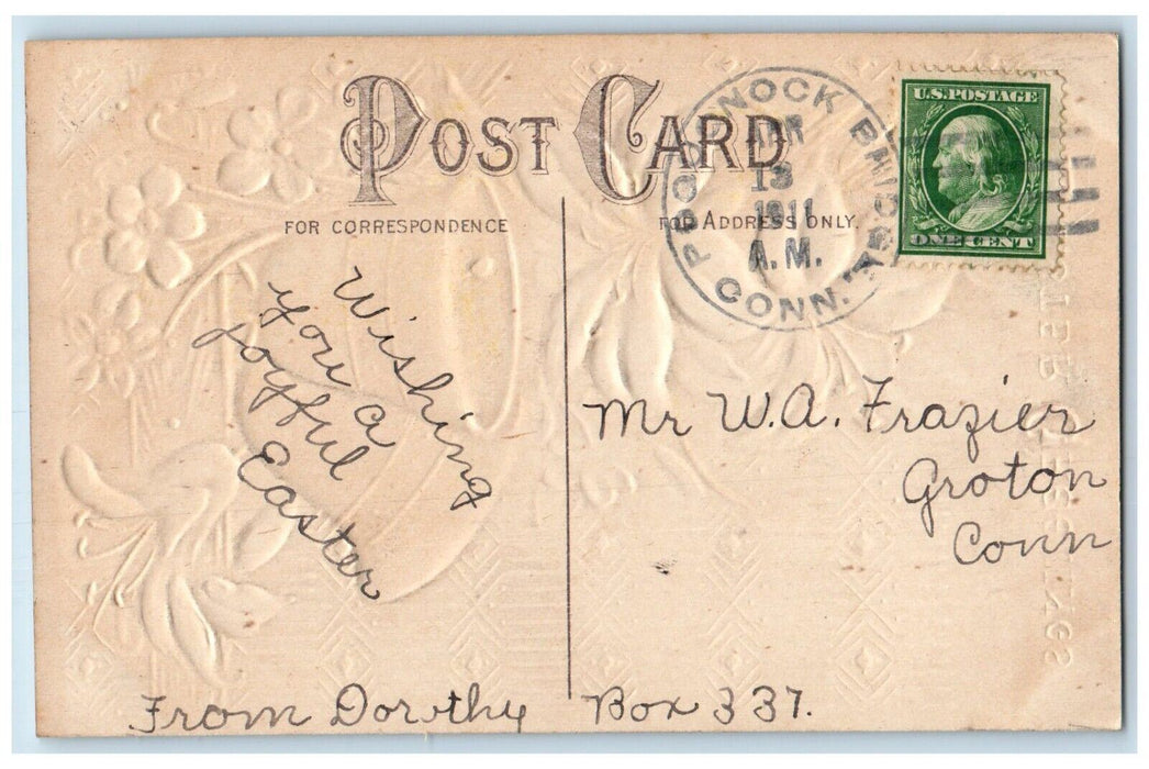 1911 Easter Greetings Ringing Bells Lily Flowers Embossed Antique Postcard