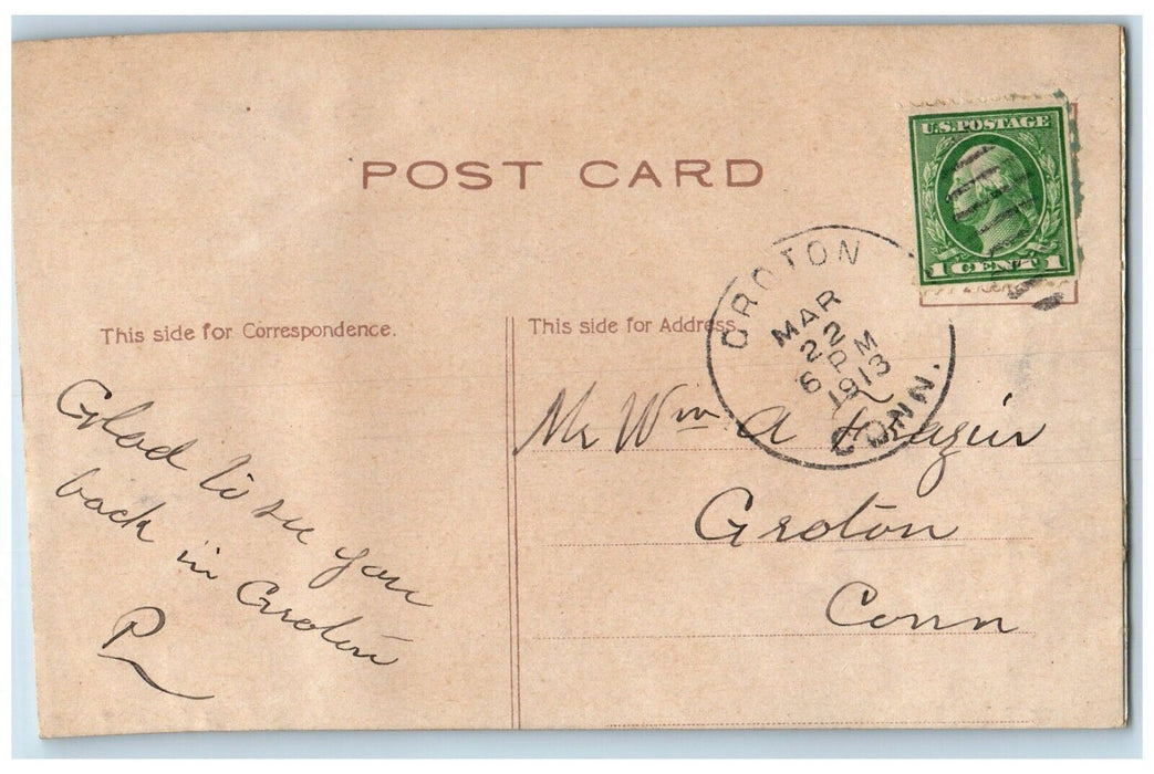 1913 Easter Greeting Egg Flowers Sailboat Airbrushed Embossed Groton CT Postcard