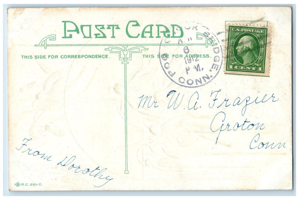1912 Easter Greetings Flowers River And Trees View Embossed Antique Postcard