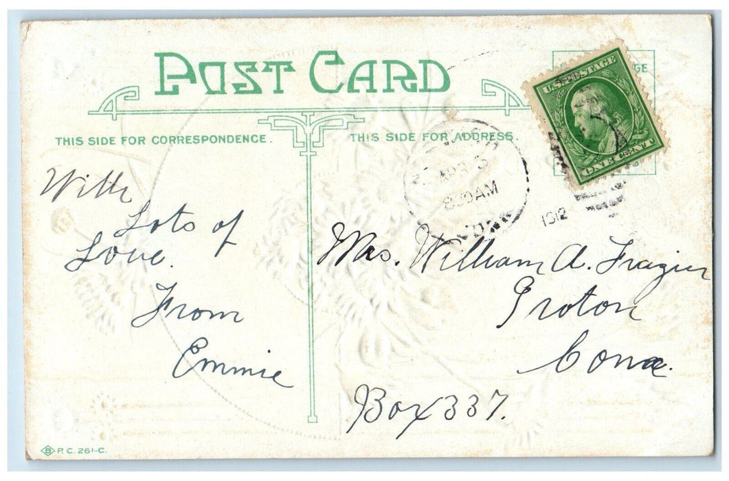 1912 Easter Wishes Daisy Flowers Embossed Groton Connecticut CT Antique Postcard
