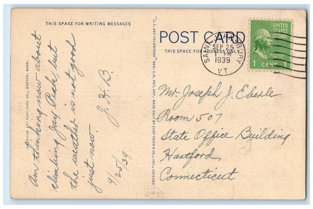 1939 Jay Peak The Green Mountains Saint Johnsbury Vermont VT Vintage Postcard